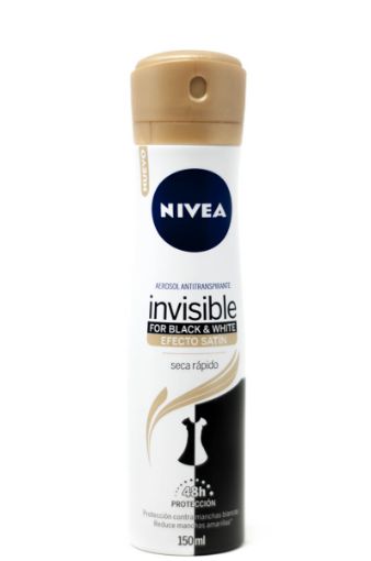 Imagen de DESODORANTE  NIVEA INVISIBLE EFECTO SATIN BLACK WHITE PARA MUJER EN AEROSOL  150.00 ML