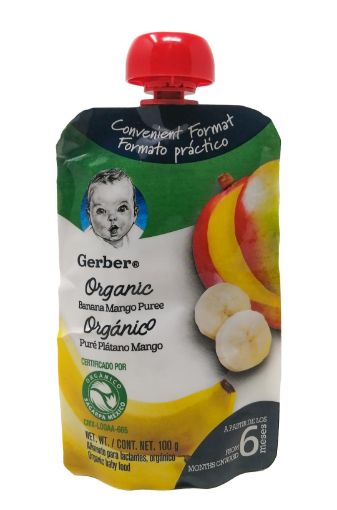 Imagen de COLADO ORGANICO GERBER SABOR PURE BANANO MANGO DOYPACK  100 g 