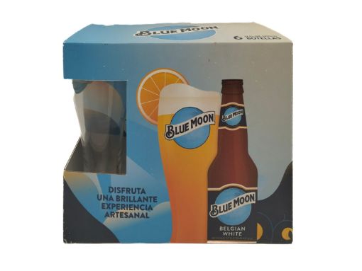 Imagen de OFERTA BLUE MOON 2130 ML-6 UND CERVEZA BOTELLA 355 ML+VASO 355 ML 