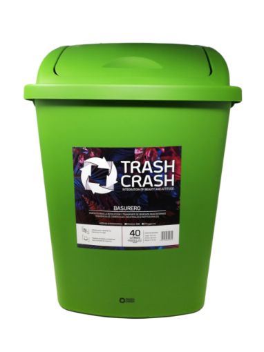 Imagen de BASURERO TRASH CRASH PLASTICO CON TAPA DE EMPUJE VERDE 1 und 