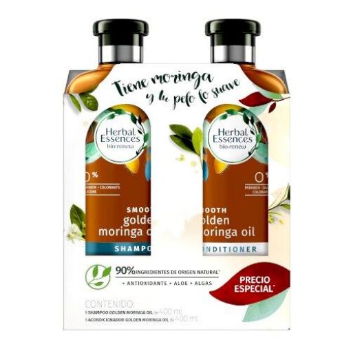 Imagen de OFERTA HERBAL ESSENCES ACEITE DE MORINGA DORADA 800 ML - SHAMPOO 400 ML + 