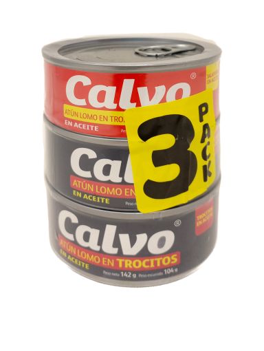 Imagen de OFERTA CALVO 208 G-2 UND ATUN LOMO EN TROCITOS EN ACEITE 104 G+ATUN GRATIS PAGUE 2 LLEVE 3