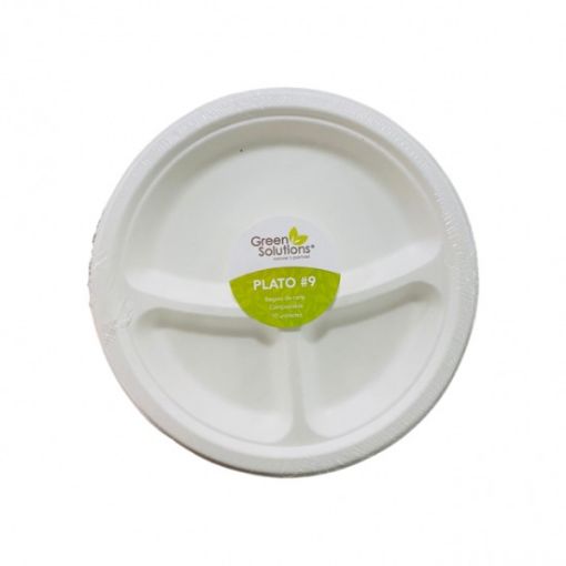 Imagen de PLATO GREEN SOLUTIONS N° 9 CON DIVISIONES DE BAGAZO DE CAÑA 10 und 