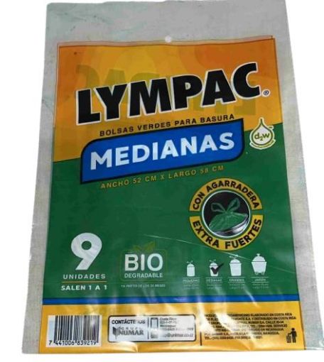 Imagen de BOLSA LYMPAC PARA BASURA MEDIANA VERDE BIODEGRADABLE 9 UND