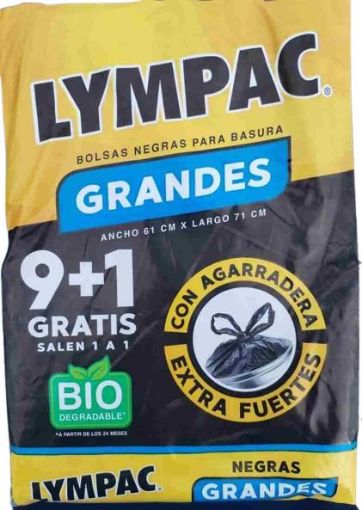 Imagen de BOLSA LYMPAC PARA BASURA GRANDE NEGRA BIODEGRADABLE 9+1 UND 