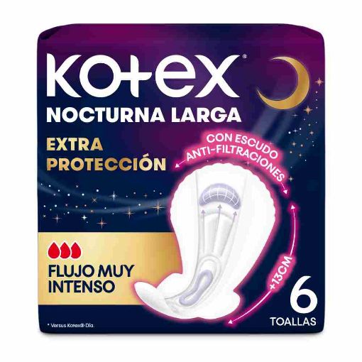 Imagen de TOALLAS FEMENINAS KOTEX NOCTURNA EXTRA PROTECCIÓN 6.00 UND