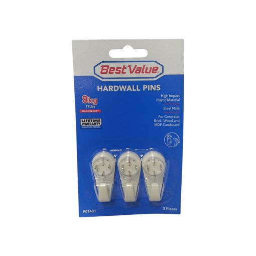 Imagen de GANCHO CON CLAVO BEST VALUE BLANCO 3 UND 