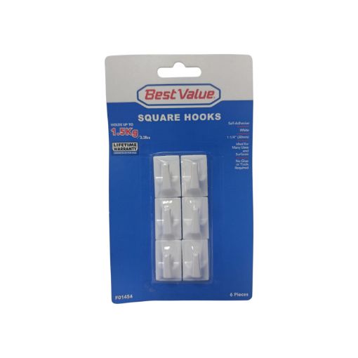 Imagen de GANCHO ADHESIVO BEST VALUE CUADRADO BLANCO 30 MM 6 UND 