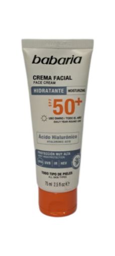 Imagen de CREMA FACIAL BABARIA HIDRATANTE CON ÁCIDO HIALURONICO SPF 50 75.00 ML